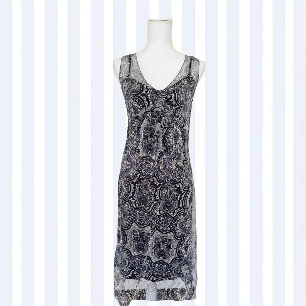 Vintage Poleci Paisley Mesh Overlay Midi Dress Size 6